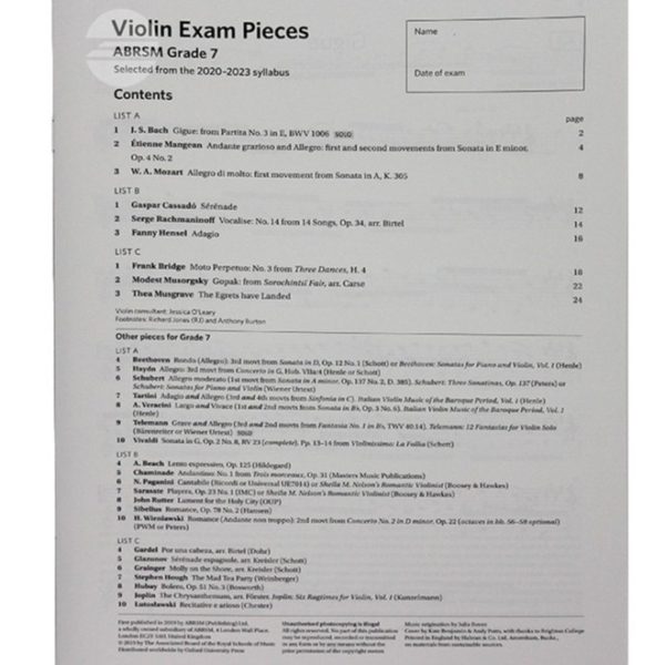 ABRSM Violin Exam Pieces 2020-2023 Grade 7 - Image 2